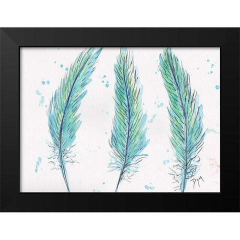 Aqua Feathers Black Modern Wood Framed Art Print by Dyer, Beverly