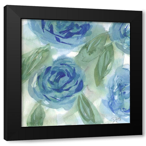 Blue Green Roses I Black Modern Wood Framed Art Print with Double Matting by Dyer, Beverly