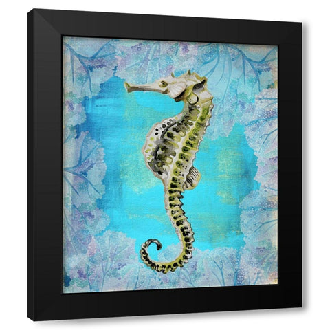 Seahorse Portrait Black Modern Wood Framed Art Print with Double Matting by Boho Hue Studio