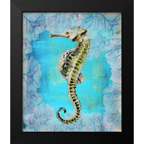 Seahorse Portrait Black Modern Wood Framed Art Print by Boho Hue Studio
