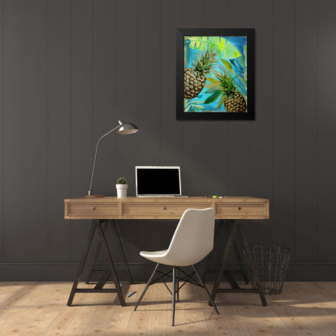 Pineapple Party 1 Black Modern Wood Framed Art Print by Boho Hue Studio
