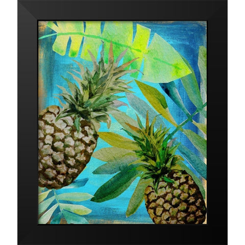 Pineapple Party 1 Black Modern Wood Framed Art Print by Boho Hue Studio