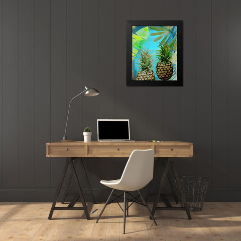 Pineapple Party 2 Black Modern Wood Framed Art Print by Boho Hue Studio