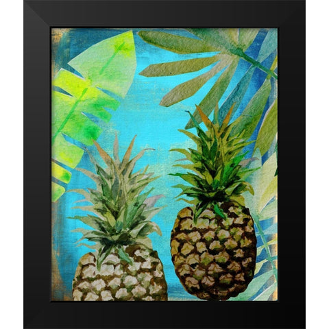 Pineapple Party 2 Black Modern Wood Framed Art Print by Boho Hue Studio