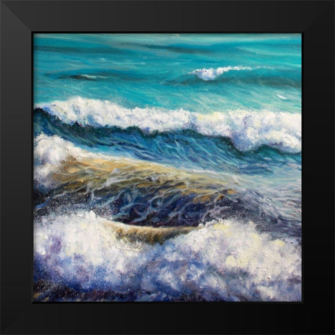Ocean Waves Black Modern Wood Framed Art Print by Boho Hue Studio