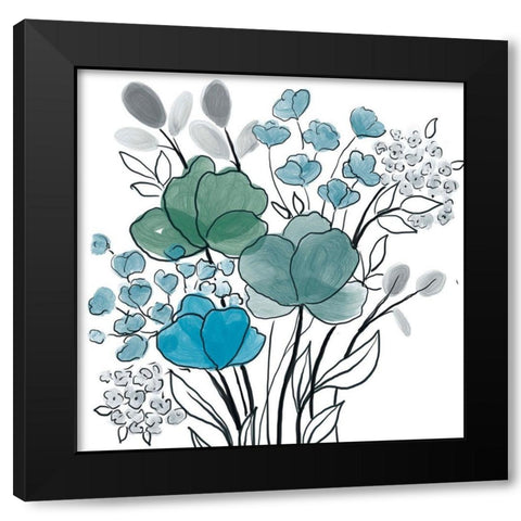 Teal Bouquet Black Modern Wood Framed Art Print with Double Matting by Boho Hue Studio