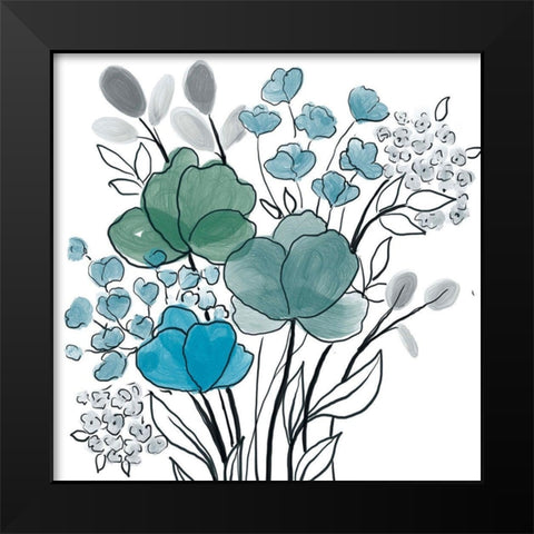 Teal Bouquet Black Modern Wood Framed Art Print by Boho Hue Studio