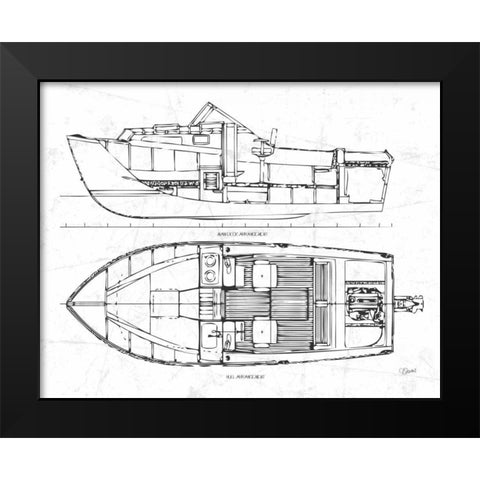 Boat Blueprint 2 wht Black Modern Wood Framed Art Print by Stevens, Carole