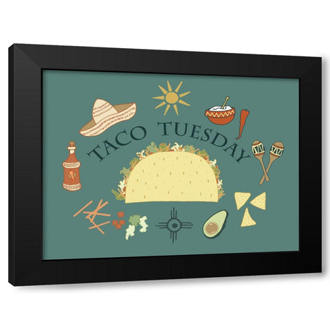 Taco Tuesday Black Modern Wood Framed Art Print by Sweet Melody Designs