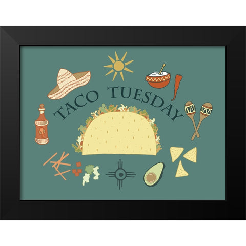 Taco Tuesday Black Modern Wood Framed Art Print by Sweet Melody Designs