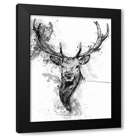 Deer Head Splash Black Modern Wood Framed Art Print by Brown, Denise