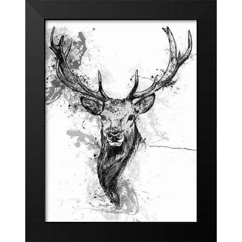 Deer Head Splash Black Modern Wood Framed Art Print by Brown, Denise
