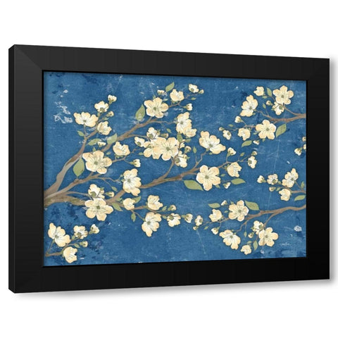 Cherry Blossoms Blue Black Modern Wood Framed Art Print by Stimson, Diane