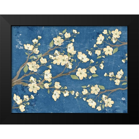 Cherry Blossoms Blue Black Modern Wood Framed Art Print by Stimson, Diane