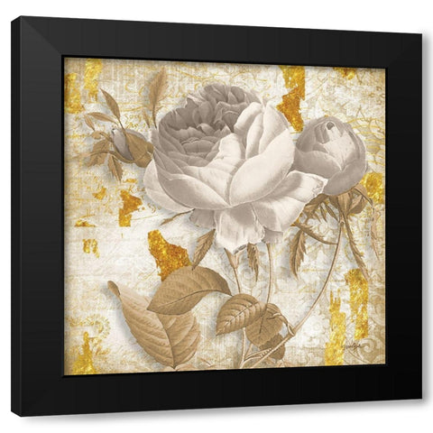 Golden Floral 2 Black Modern Wood Framed Art Print with Double Matting by Stimson, Diane