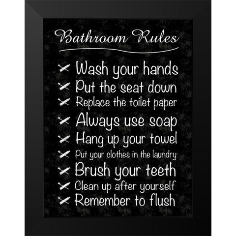 Bathroom Rules Black Modern Wood Framed Art Print by Gibbons, Lauren