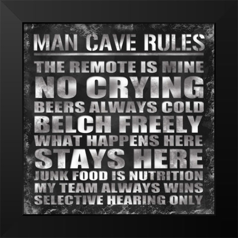 Man Cave Rules Black Modern Wood Framed Art Print by Gibbons, Lauren