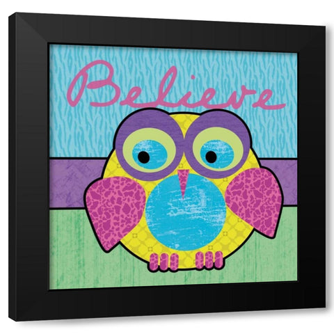 Highlighter Belief Owl Black Modern Wood Framed Art Print with Double Matting by Gibbons, Lauren
