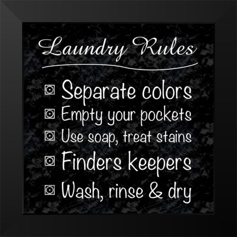 Laundry Rules Black Modern Wood Framed Art Print by Gibbons, Lauren