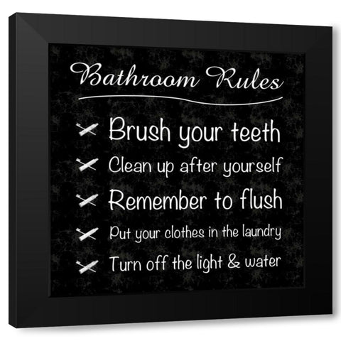 Bathroom Rules Black Modern Wood Framed Art Print by Gibbons, Lauren
