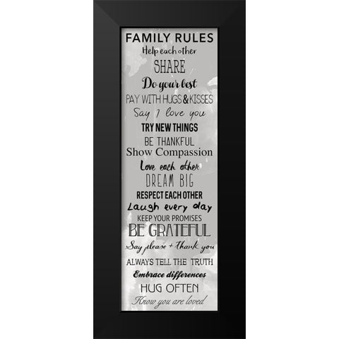 Family Rules Black Black Modern Wood Framed Art Print by Grey, Jace