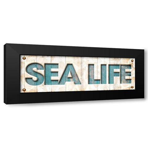Sea Life Sign Black Modern Wood Framed Art Print with Double Matting by Grey, Jace