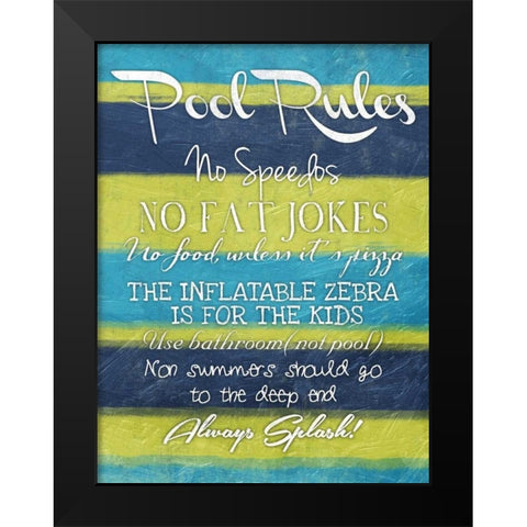 Pool Rules Black Modern Wood Framed Art Print by Grey, Jace