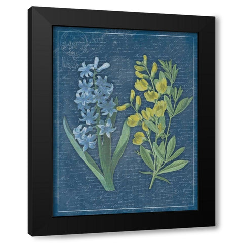 Blue Print Floral Mate Black Modern Wood Framed Art Print with Double Matting by Grey, Jace