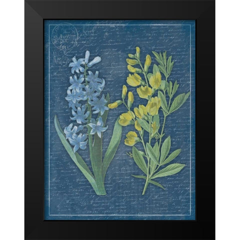Blue Print Floral Mate Black Modern Wood Framed Art Print by Grey, Jace