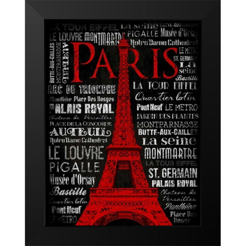 Paris Type RED Black Modern Wood Framed Art Print by Grey, Jace