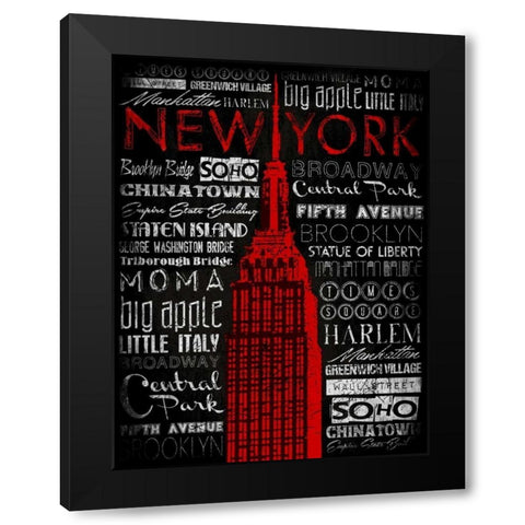 NY Type RED Black Modern Wood Framed Art Print by Grey, Jace