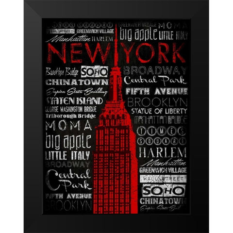 NY Type RED Black Modern Wood Framed Art Print by Grey, Jace