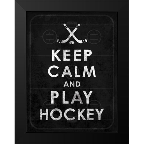 Keep calm Hockey 2 Black Modern Wood Framed Art Print by Grey, Jace