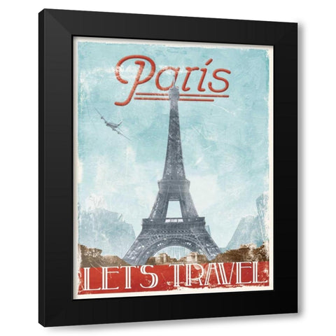 Lets Travel To Paris Black Modern Wood Framed Art Print with Double Matting by Grey, Jace