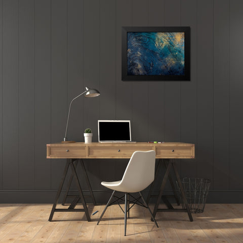 Golden Blue Marble Black Modern Wood Framed Art Print by Grey, Jace