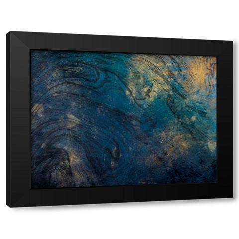 Golden Blue Marble Black Modern Wood Framed Art Print with Double Matting by Grey, Jace