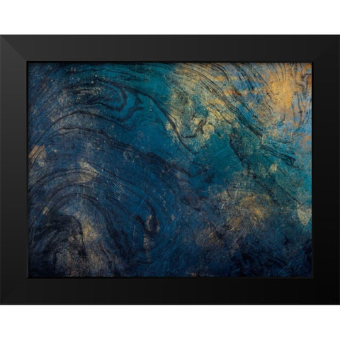 Golden Blue Marble Black Modern Wood Framed Art Print by Grey, Jace