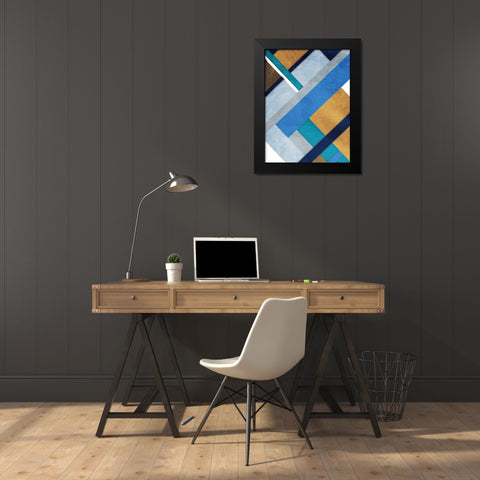 Stipe Overlay Mate Blue Black Modern Wood Framed Art Print by Grey, Jace