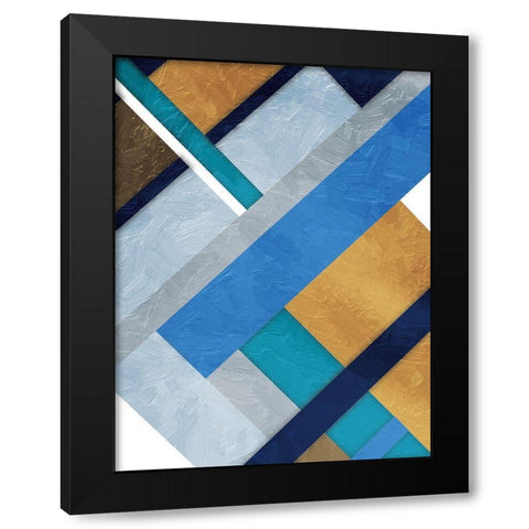 Stipe Overlay Mate Blue Black Modern Wood Framed Art Print with Double Matting by Grey, Jace