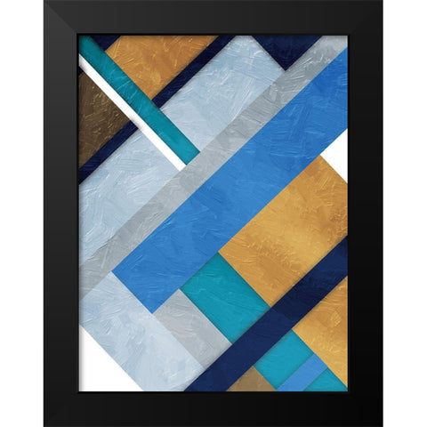 Stipe Overlay Mate Blue Black Modern Wood Framed Art Print by Grey, Jace