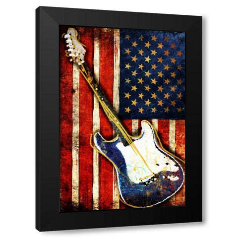 Patriotic Guitar Black Modern Wood Framed Art Print with Double Matting by Grey, Jace