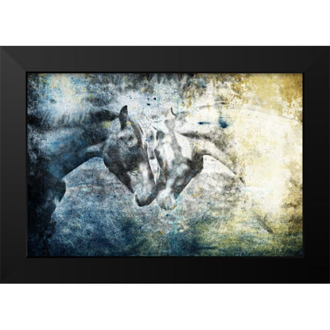 Kissing Blue Horses Black Modern Wood Framed Art Print by Grey, Jace