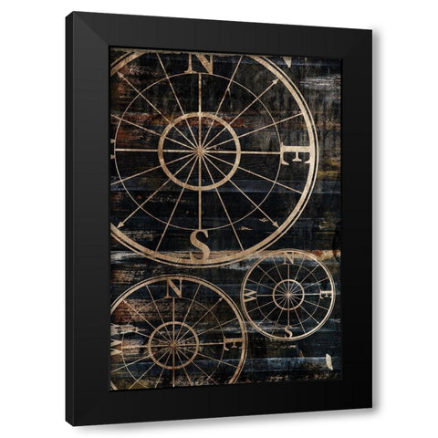 Wooden Compass Black Modern Wood Framed Art Print with Double Matting by Grey, Jace