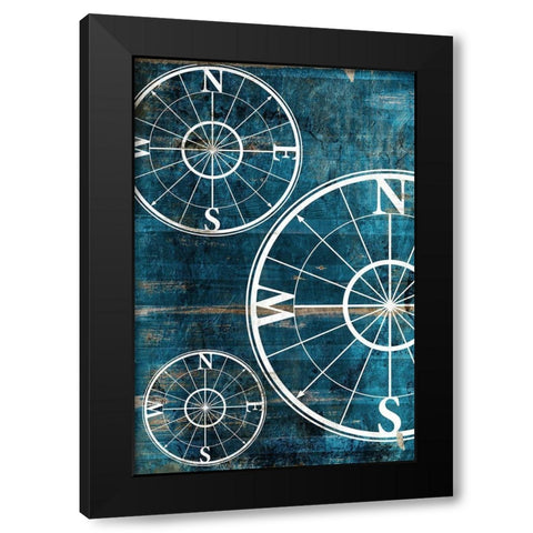 Wooden Compass Blue Black Modern Wood Framed Art Print with Double Matting by Grey, Jace