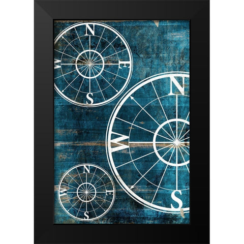 Wooden Compass Blue Black Modern Wood Framed Art Print by Grey, Jace