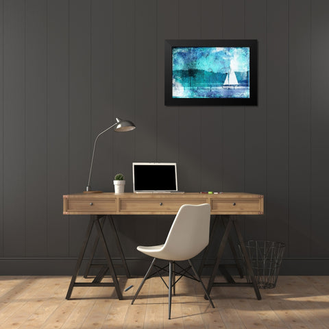 Boating Abstract Blue Black Modern Wood Framed Art Print by Grey, Jace