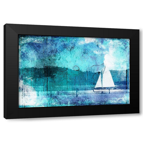Boating Abstract Blue Black Modern Wood Framed Art Print by Grey, Jace
