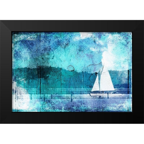 Boating Abstract Blue Black Modern Wood Framed Art Print by Grey, Jace