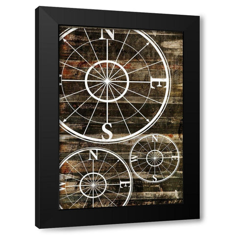 Compass Wood Black Modern Wood Framed Art Print with Double Matting by Grey, Jace