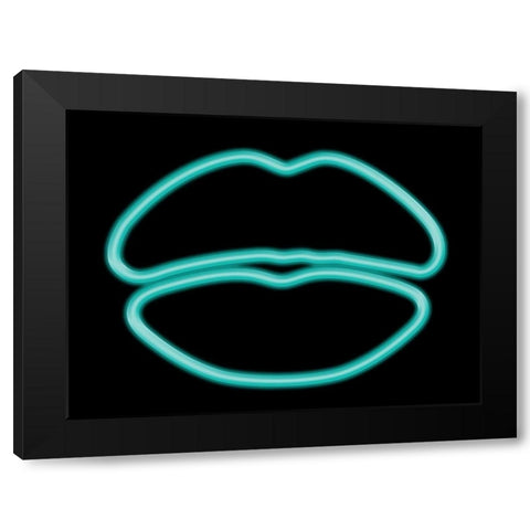 Glow Lips Black Modern Wood Framed Art Print by Grey, Jace